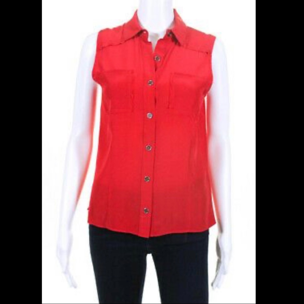 sea silk red button front top size 6 C7